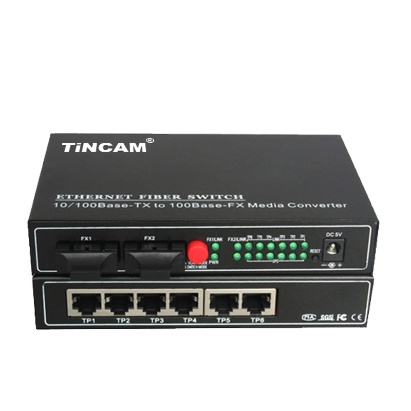 10/100M single mode dual fiber 2 optical ports+6 RJ45 ports fiber switch