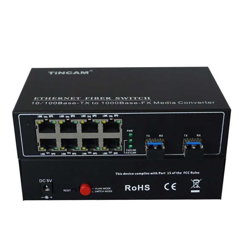 2*10/100/1000M fiber ports & 8*10/100M RJ45 port single mode dual fiber
